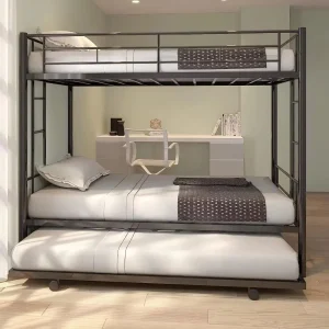 Twin Over Twin Bunk Bed Frame with Trundle,